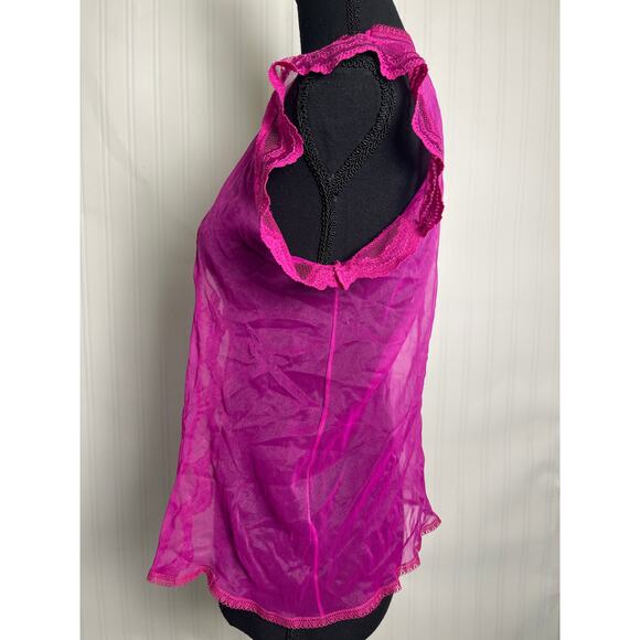 Woolite Sheer Lace Hem Short Open Cardigan Womens Size Medium Hot Pink VTG Fairy - Picture 4 of 10